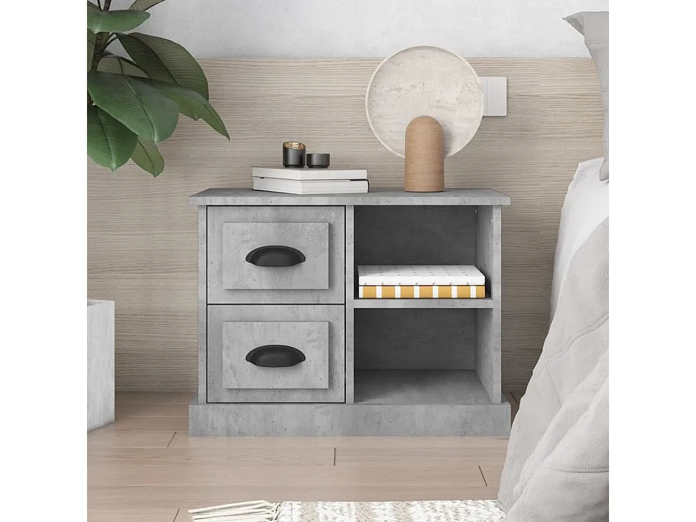 Mesa de cabeceira 60x35,5x45 cm cinzento cimento | Montagem Inclusa