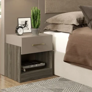 Mesa de cabeceira BODIL - 1 gaveta - taupe e castanho Medidas Queen Size