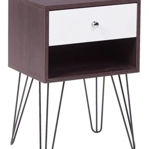 Mesa de cabeceira com 1 gaveta em madeira escura e branco ARVIN com Garantia Estendida