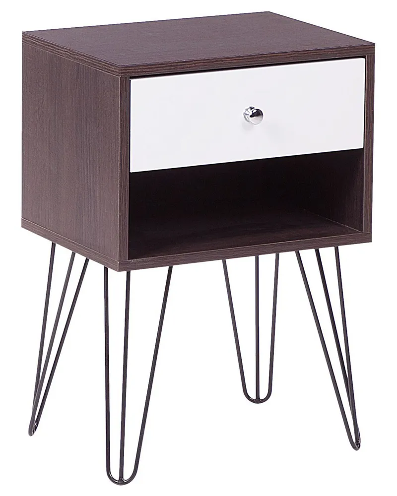 Mesa de cabeceira com 1 gaveta em madeira escura e branco ARVIN com Garantia Estendida