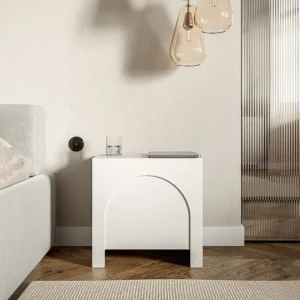 Mesa de cabeceira com 1 porta de cor branca - DELANYA com Pés Ajustáveis