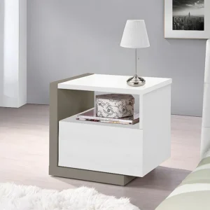 Mesa de cabeceira escandinava NAPOLI 1 gaveta Branco e cinza com Cabideiro Incluso