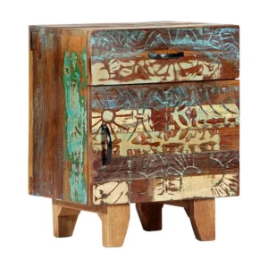 Mesa cabeceira esculpida à mão 40x30x50 cm madeira recuperada Edição com Espelho