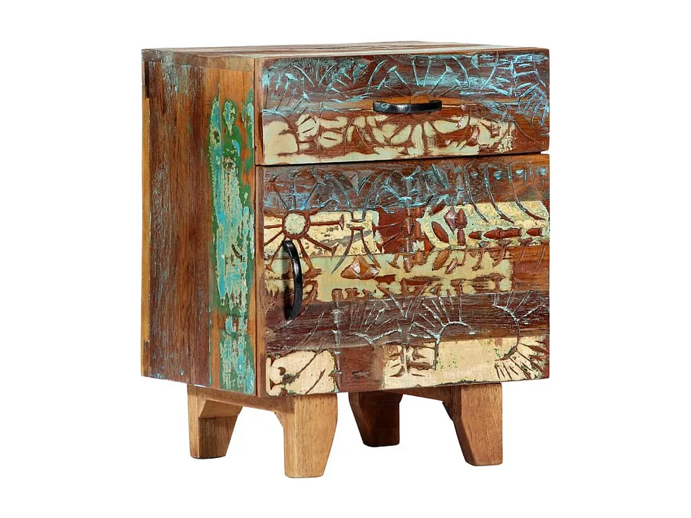Mesa cabeceira esculpida à mão 40x30x50 cm madeira recuperada Edição com Espelho
