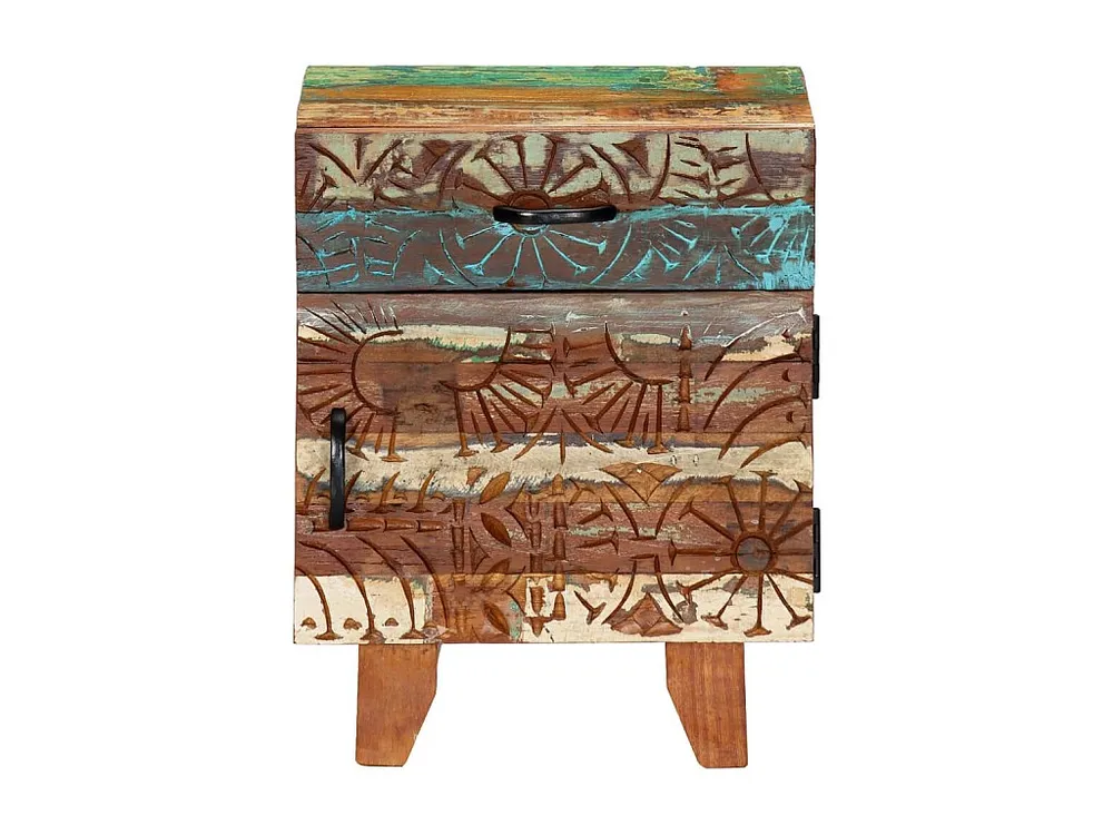 Mesa cabeceira esculpida à mão 40x30x50 cm madeira recuperada Edição com Espelho