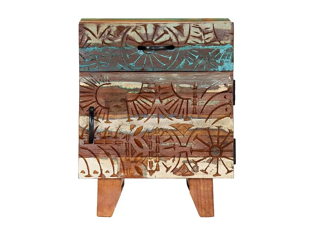 Mesa cabeceira esculpida à mão 40x30x50 cm madeira recuperada Edição com Espelho