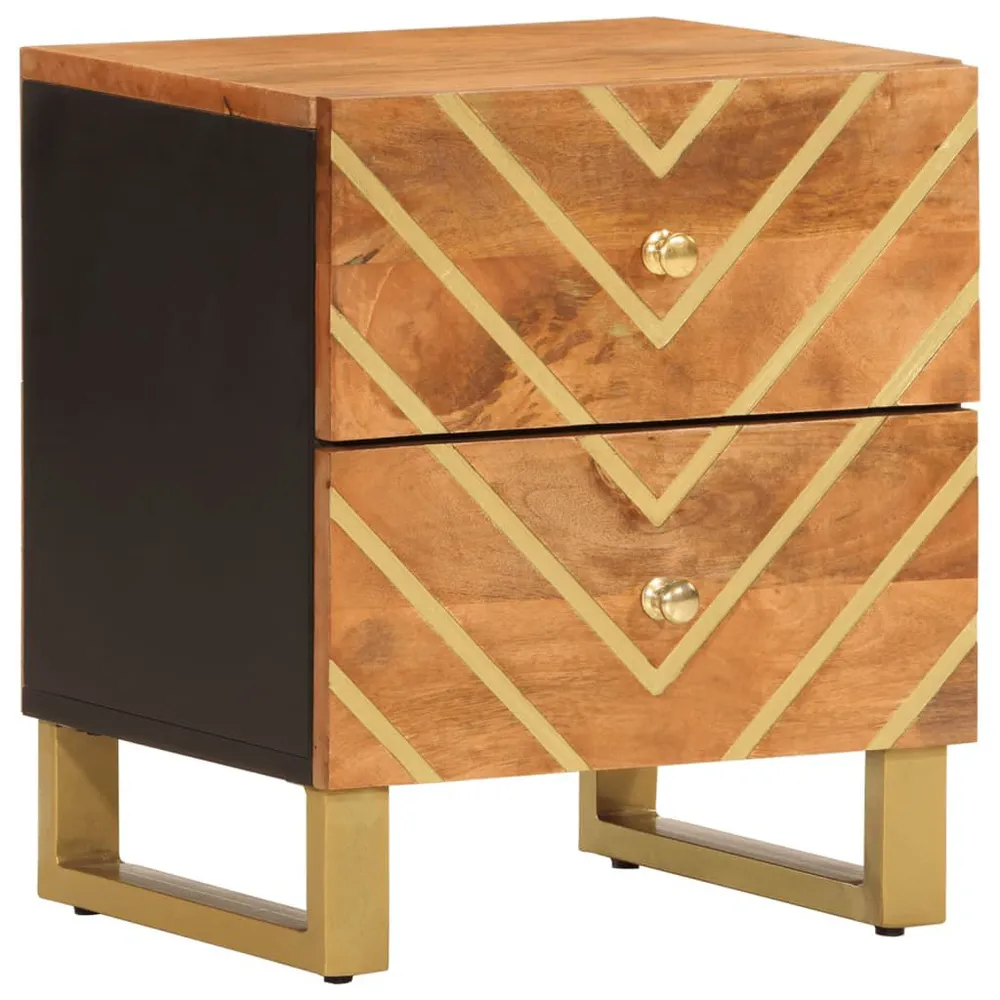 Mesa de cabeceira madeira de mangueira maciç castanho e preto | Montagem Inclusa