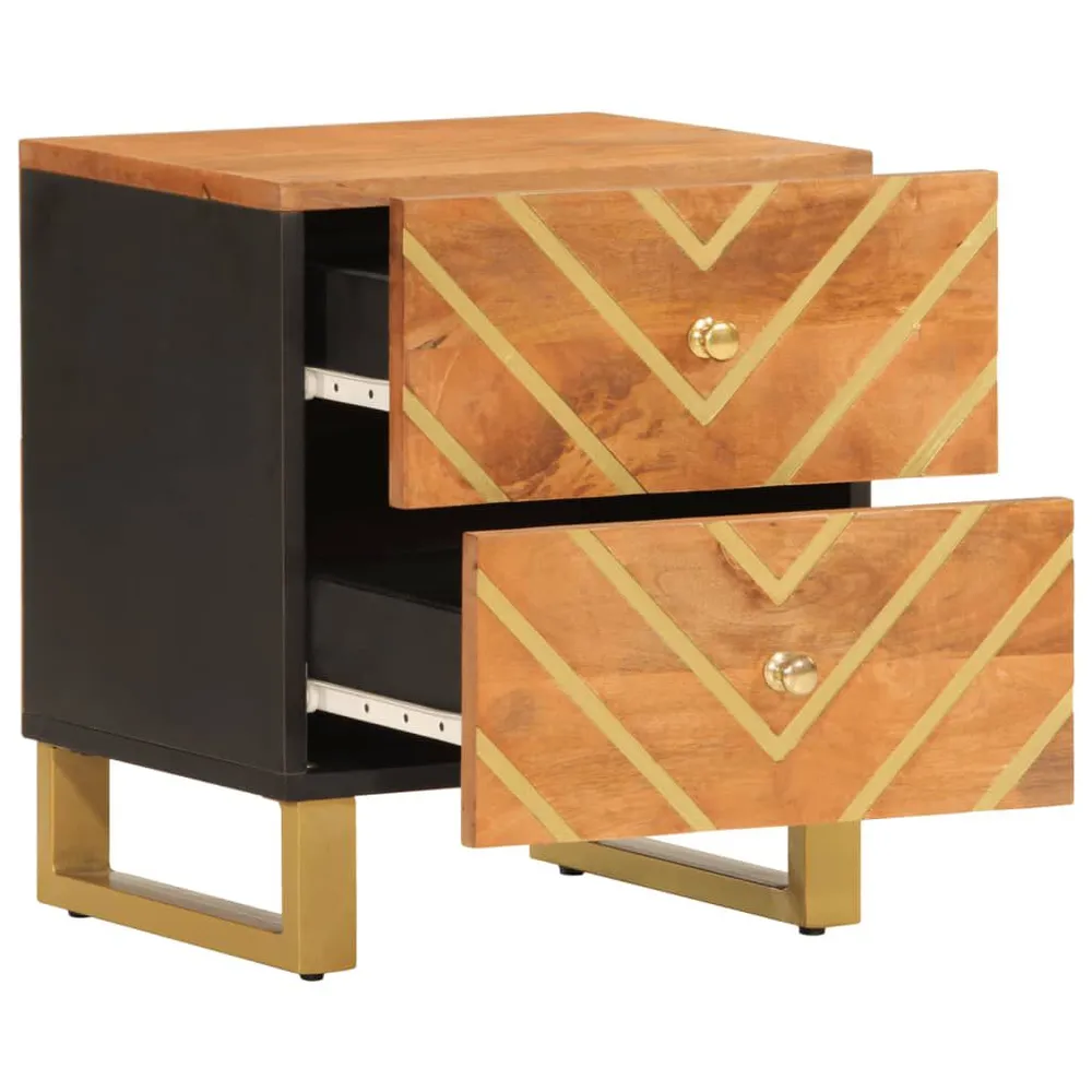 Mesa de cabeceira madeira de mangueira maciç castanho e preto | Montagem Inclusa