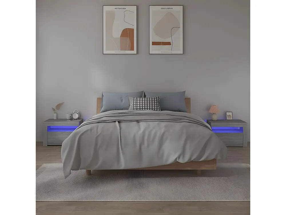Mesa de Cabeceira Mesas de cabeceira com LEDs 2 peças 60x35x40 cm sonoma cinza