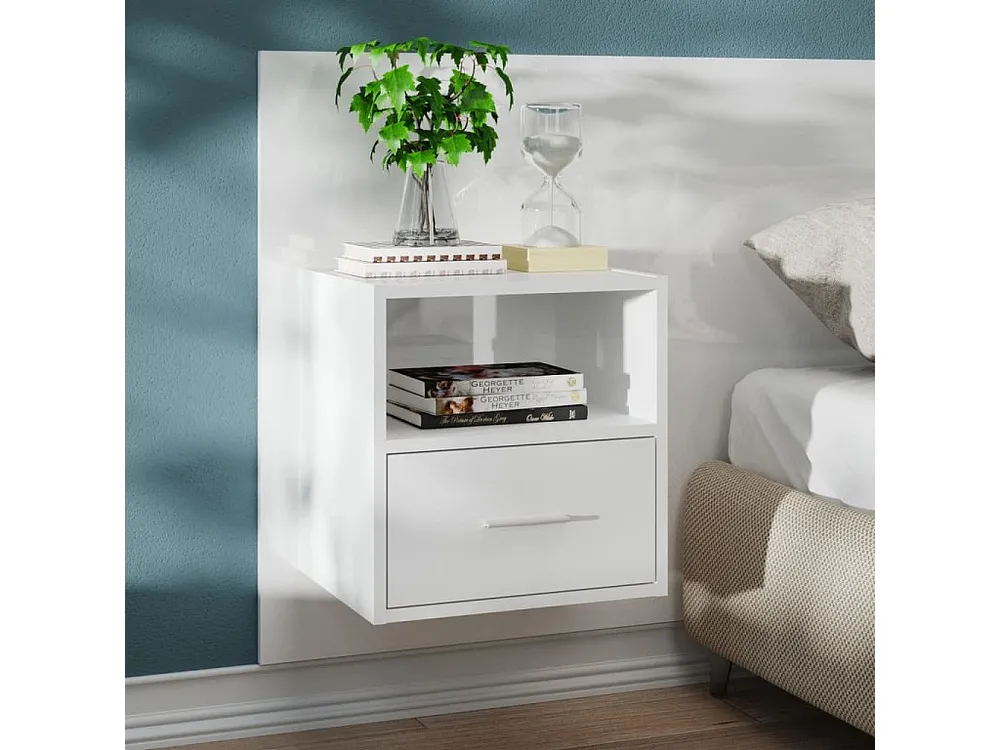 Mesa de cabeceira montagem na parede branco resplandecente