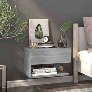 Mesa de cabeceira montagem na parede cinzento sonoma com Gavetas de Armazenamento