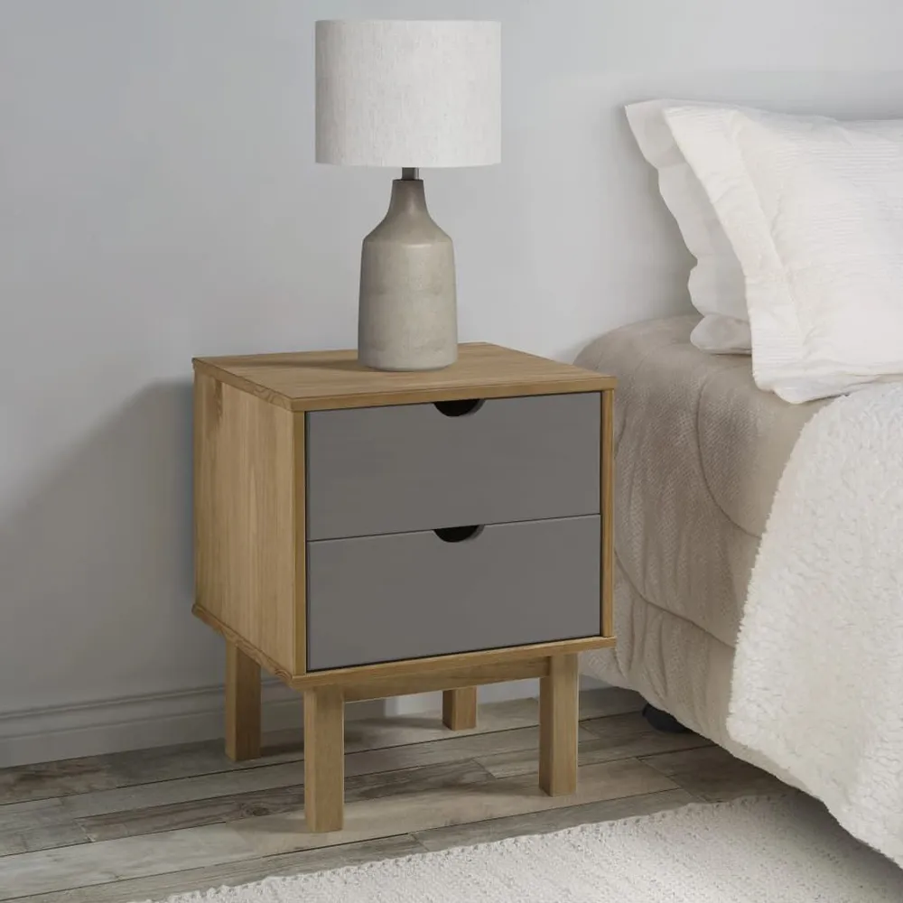 Mesa de cabeceira OTTA 45x39x57 cm pinho maciço castanho/cinza para Organização de Roupas