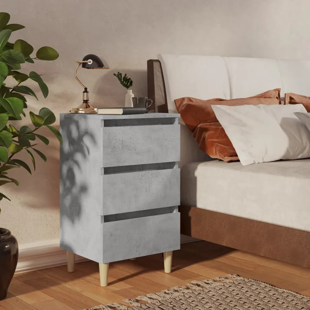 Mesa cabeceira pernas de madeira 40x35x69 cm cinzento cimento Medidas Queen Size