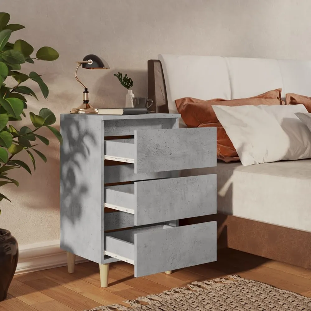 Mesa cabeceira pernas de madeira 40x35x69 cm cinzento cimento Medidas Queen Size