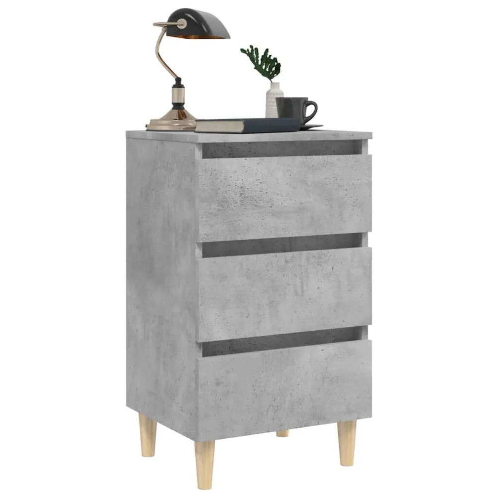 Mesa cabeceira pernas de madeira 40x35x69 cm cinzento cimento Medidas Queen Size