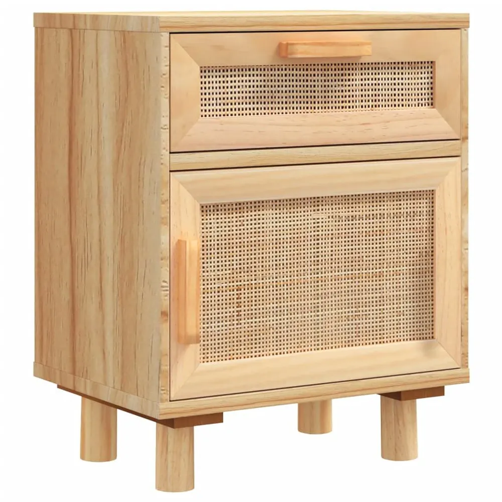 Mesa de cabeceira pinho maciço e vime autêntico castanho