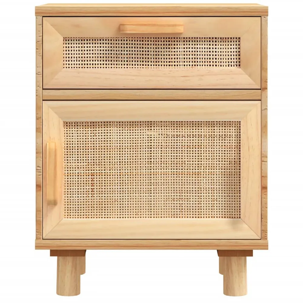 Mesa de cabeceira pinho maciço e vime autêntico castanho