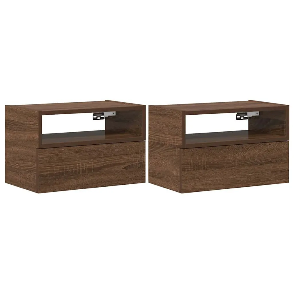 Mesas de cabeceira parede 2pcs 45x26x28,5 cm carvalho castanho | Montagem Inclusa