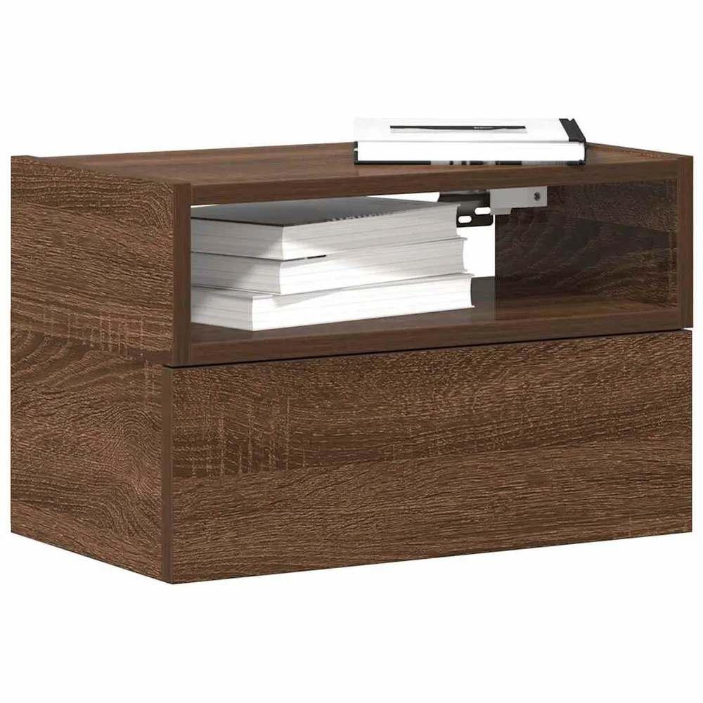 Mesas de cabeceira parede 2pcs 45x26x28,5 cm carvalho castanho | Montagem Inclusa