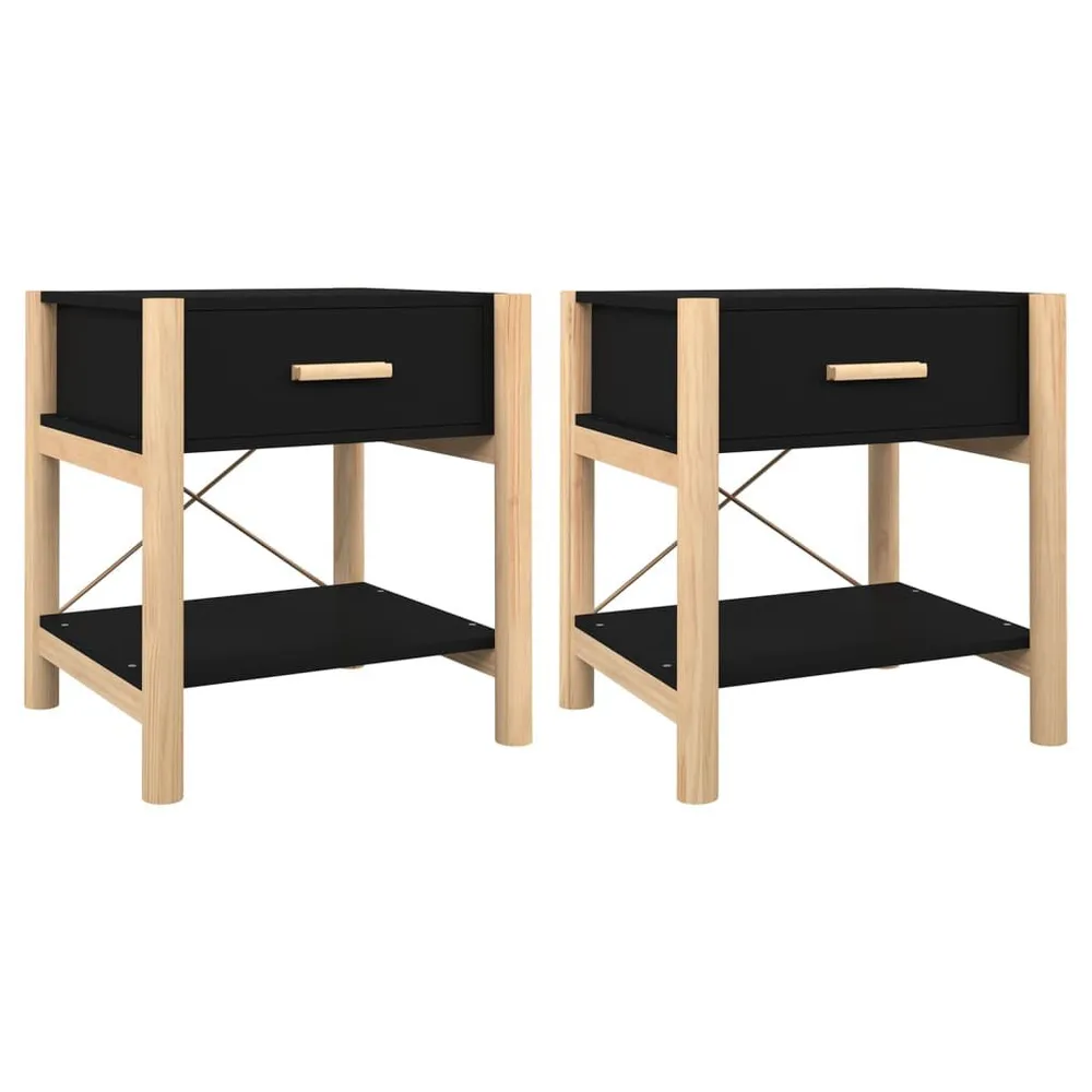 Mesas de cabeceira 2 pcs 42x38x45cm derivados de madeira preto | Montagem Inclusa