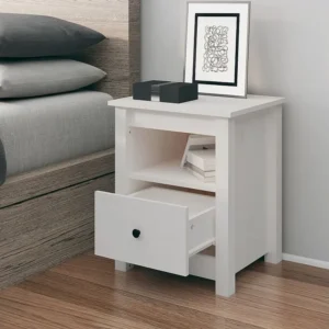 Premium Mesa de cabeceira 40x35x49 cm madeira de pinho maciç branco