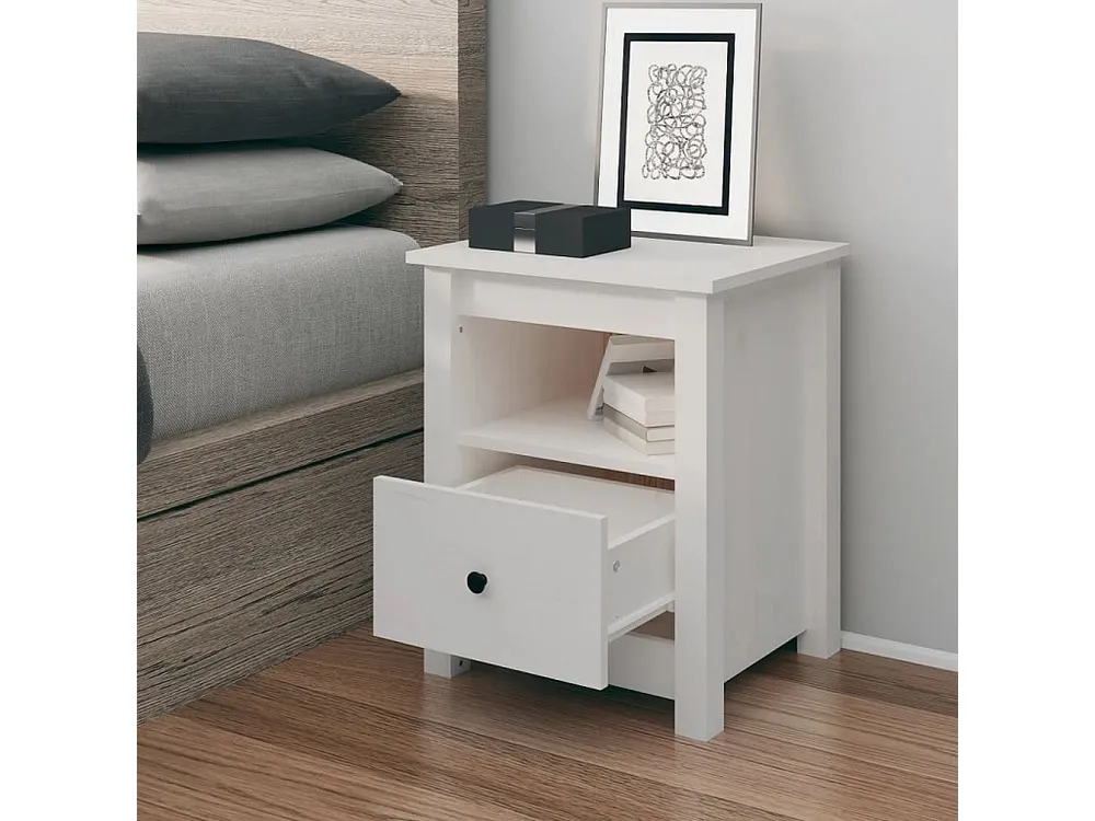Premium Mesa de cabeceira 40x35x49 cm madeira de pinho maciç branco