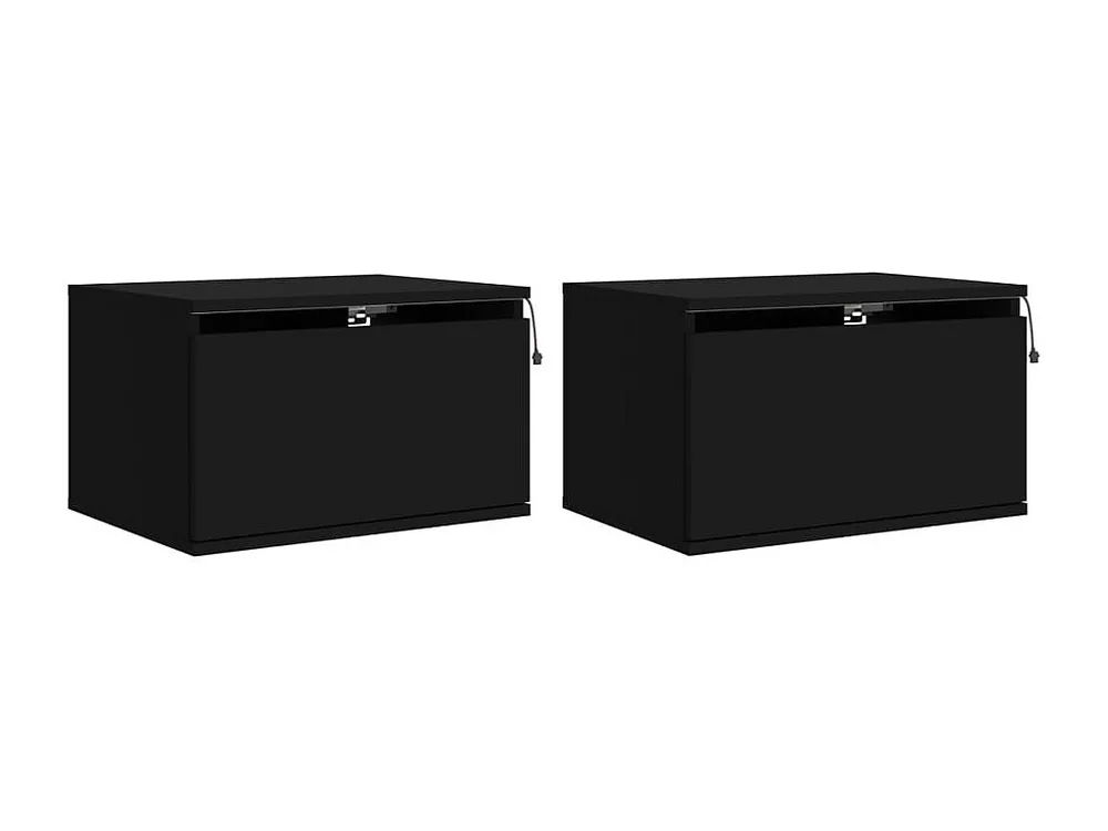 Premium Mesas de cabeceira de parede com luzes LED 2 peças preto