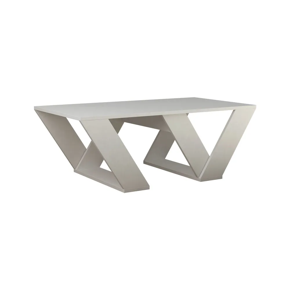 Mesa de centro Yozora 110x60cm Madeira Branca com Porta-copos Integrado