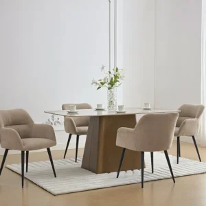 Conjunto de 6 cadeiras de mesa com apoios - Tecido efeito veludo e metálico preto. Bege. HEKA