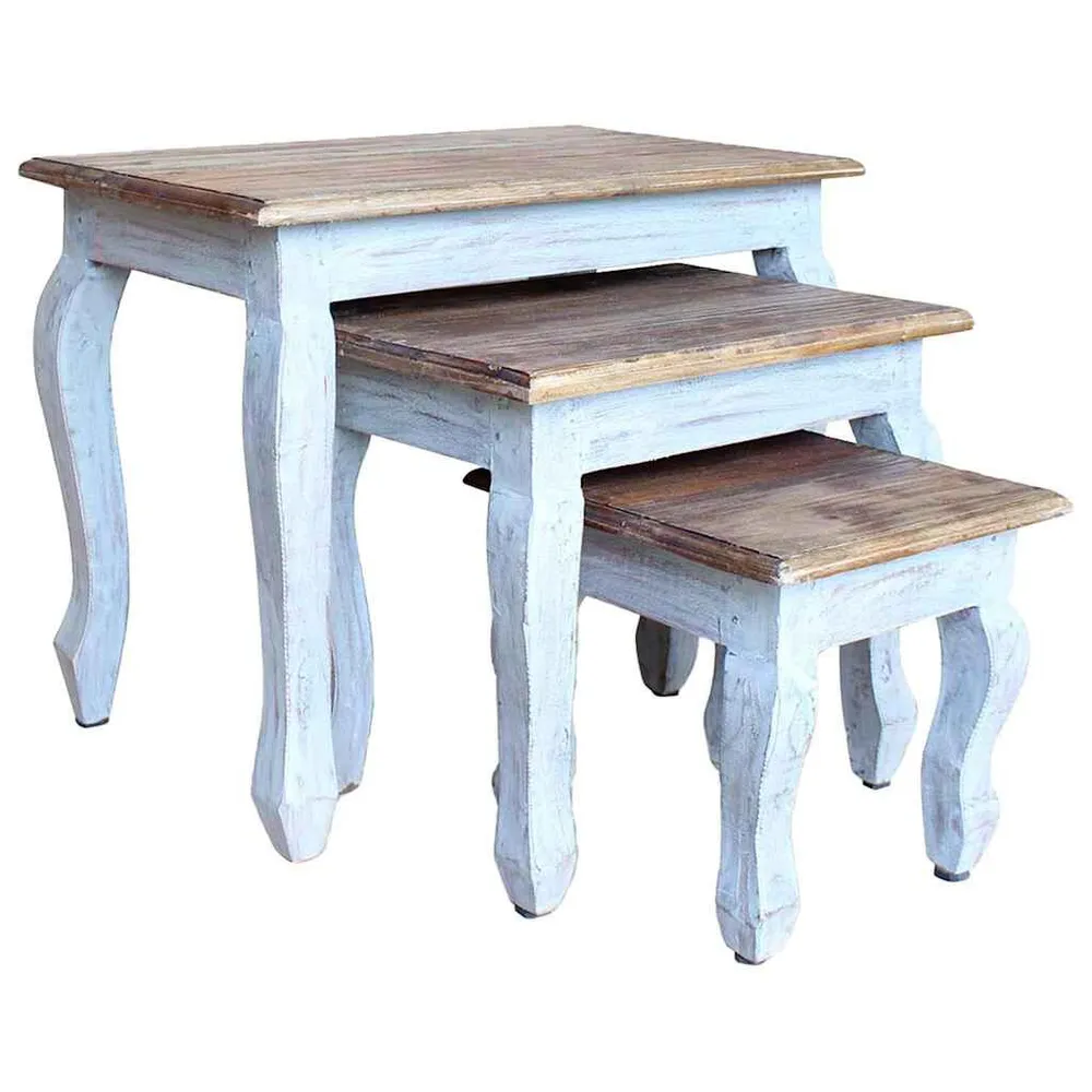 Conjunto de mesas de encastrar 3 pcs madeira de mogno maciç