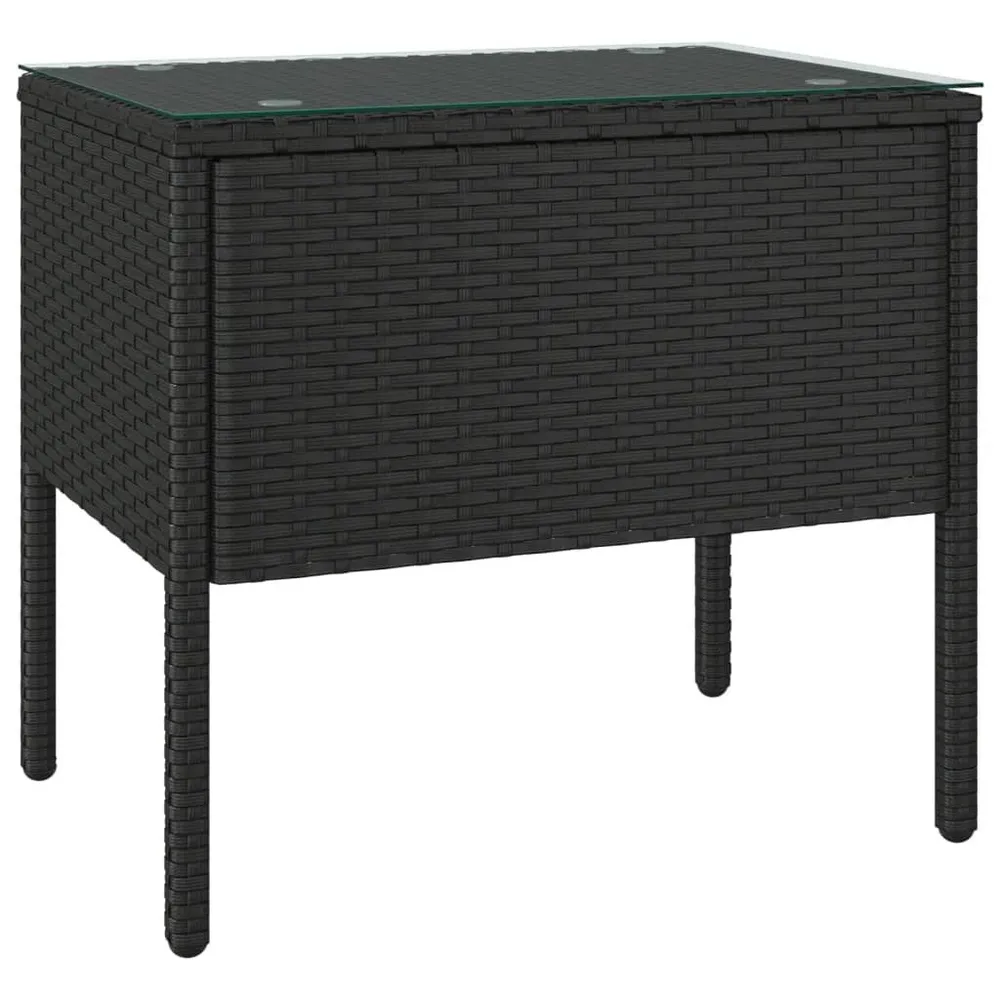 Mesa de apoio 53x37x48 cm vime PE e vidro temperado preto
