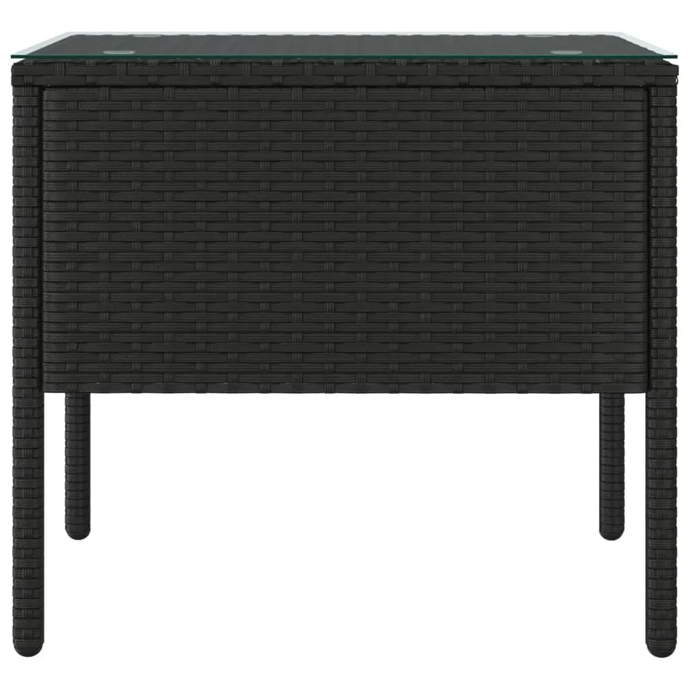 Mesa de apoio 53x37x48 cm vime PE e vidro temperado preto