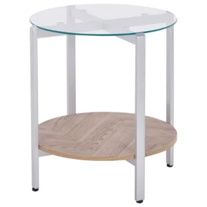 Mesa de apoio com tampo de vidro castanha clara e prateada LOVELL