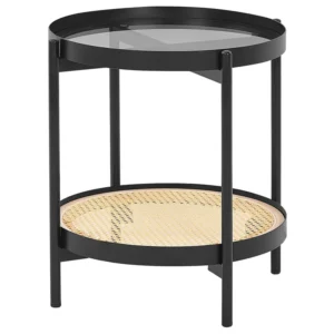 Mesa de apoio com tampo de vidro castanha clara e preta RENO