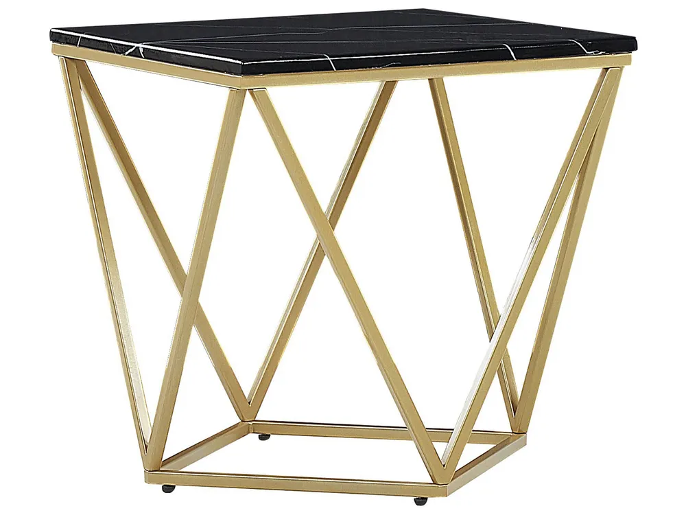 Mesa de apoio efeito de mármore preto com dourado MALIBU