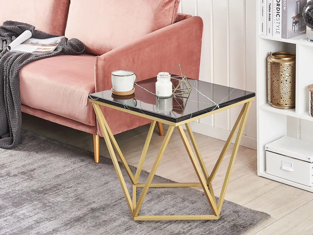 Mesa de apoio efeito de mármore preto com dourado MALIBU