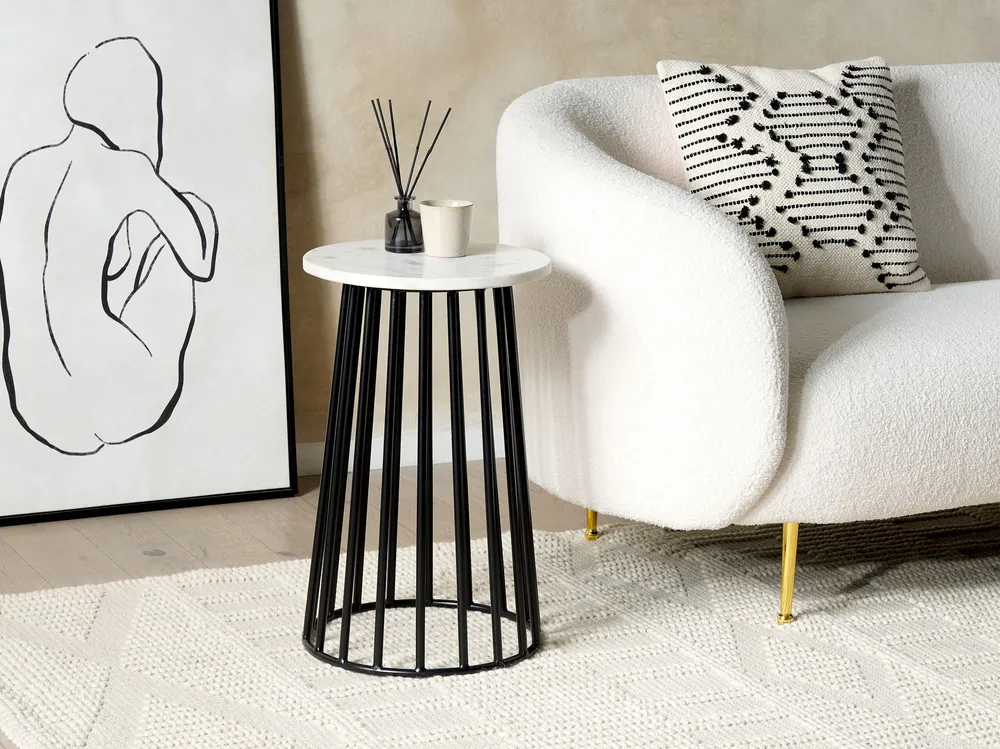 Mesa de apoio em mármore branco com preto TAREE