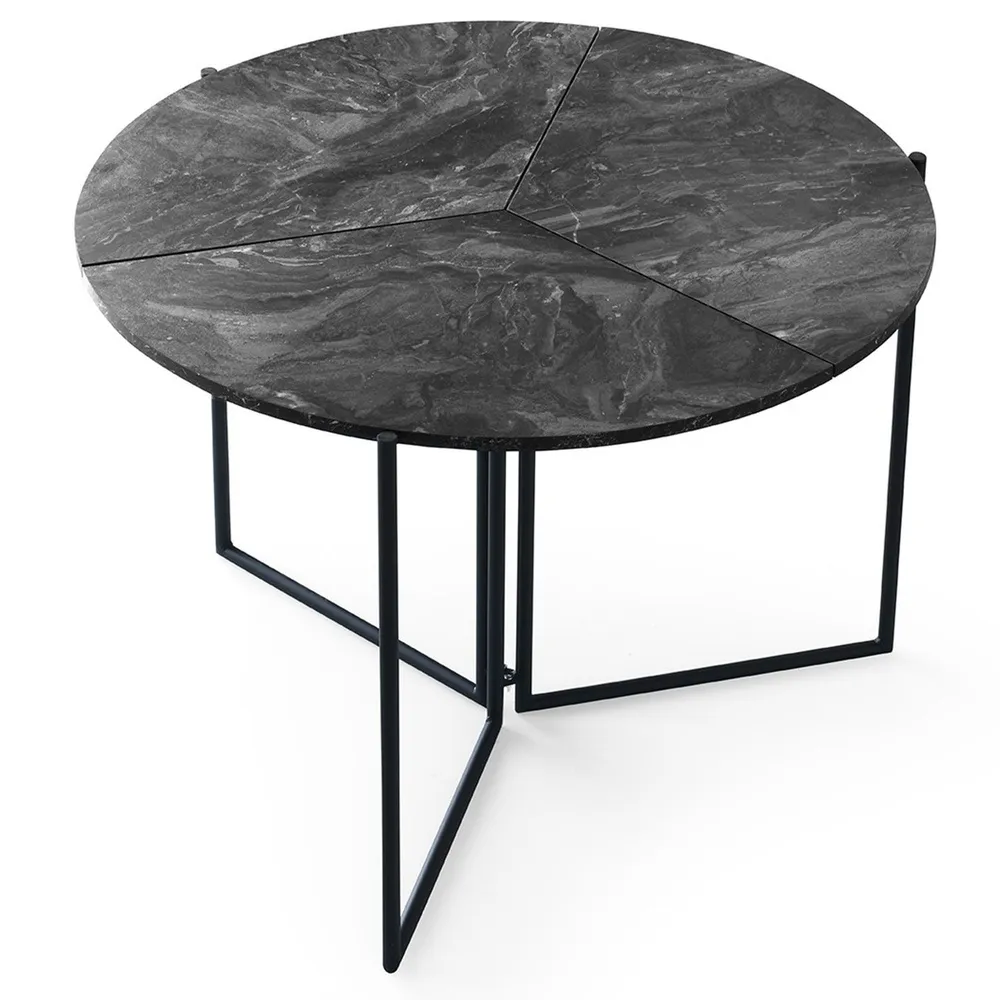 Mesa redonda dobrável para economia de espaço Origami Ø100cm Efeito mármore preto e Metálico Preto