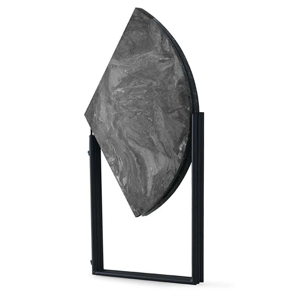Mesa redonda dobrável para economia de espaço Origami Ø100cm Efeito mármore preto e Metálico Preto
