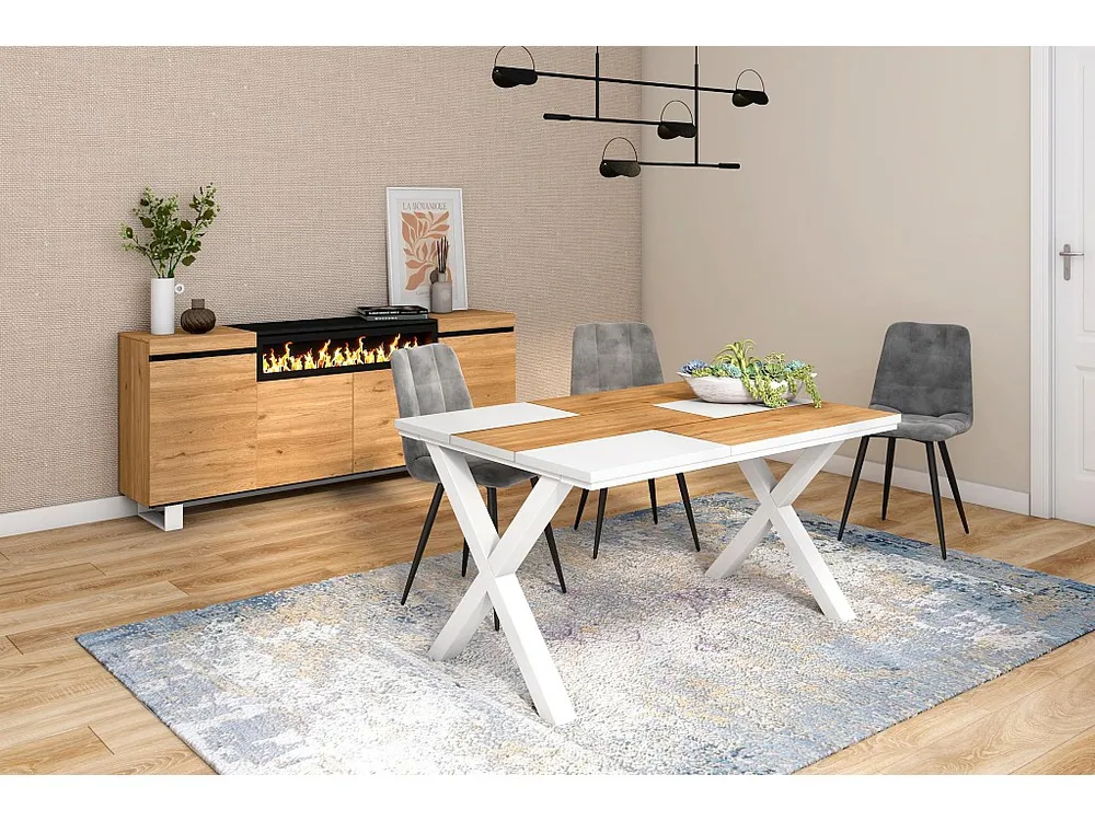 Mesa de sala de jantar, 6 pessoas, 140, Robusto e duradouro graças à sua estrutura e pernas sólidas, Oak e branco, Estilo...