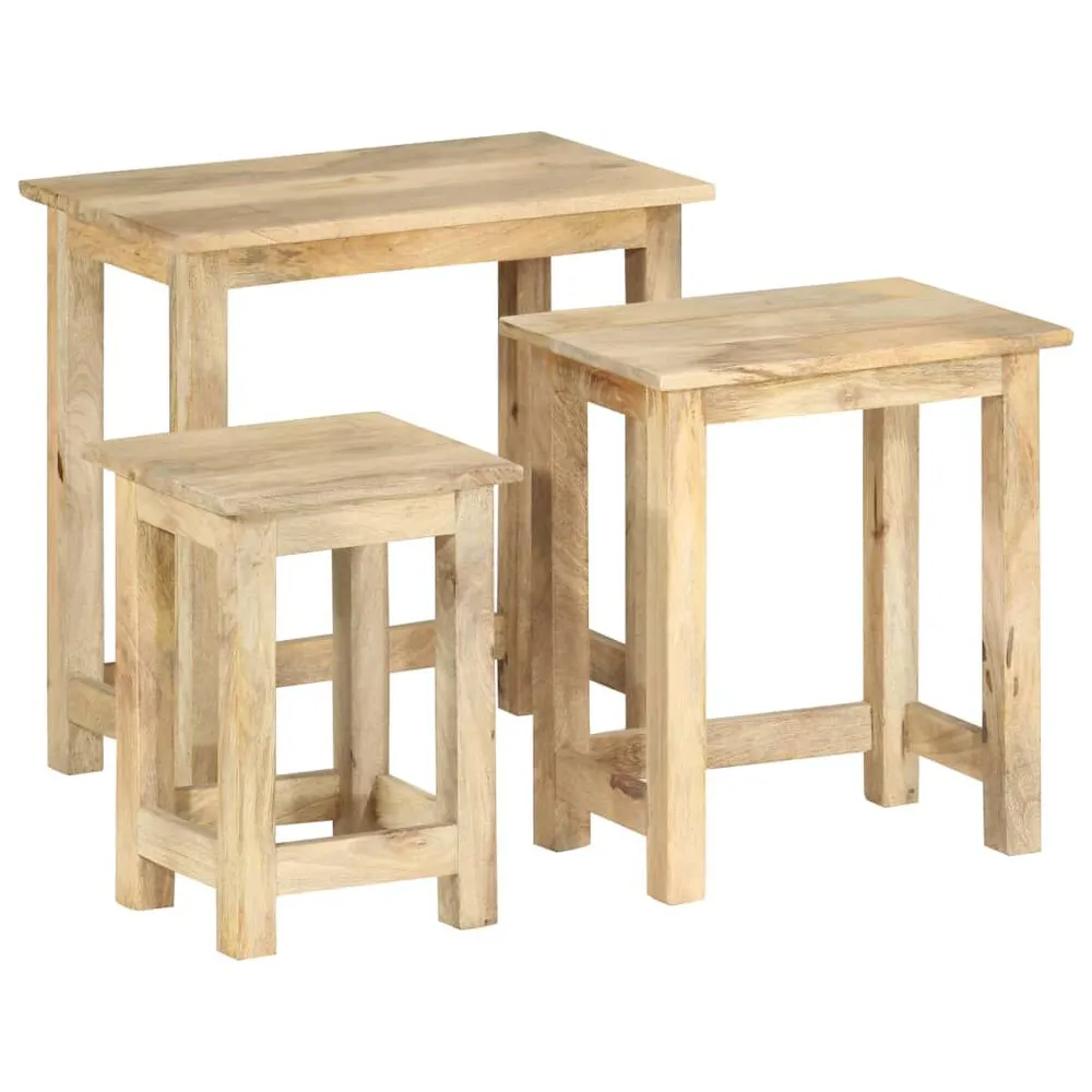 Mesas de encastrar 3 pcs madeira de mangueira maciç