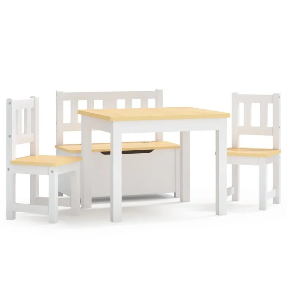 4 pcs conjunto mesa e cadeiras infantil MDF branco e bege