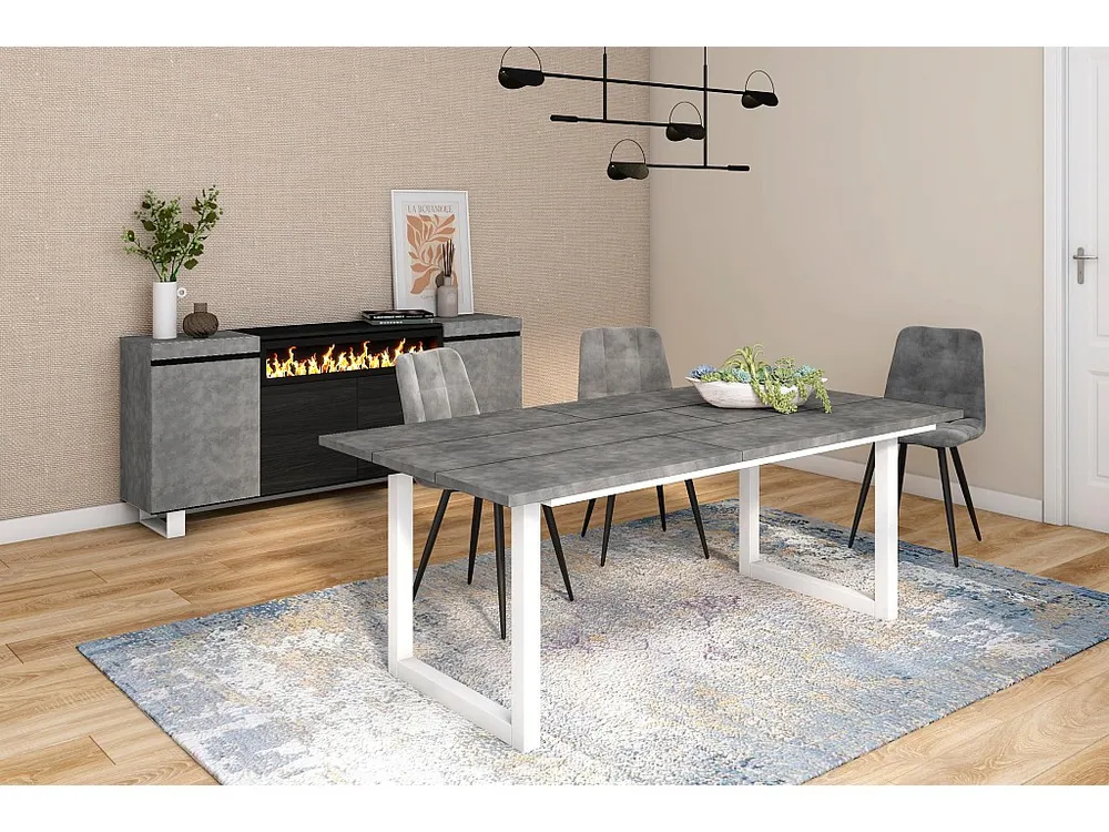 Mesa Sala de Jantar, 200, Para 10 pessoas, Pés de madeira, Cimento em MDF Lacado