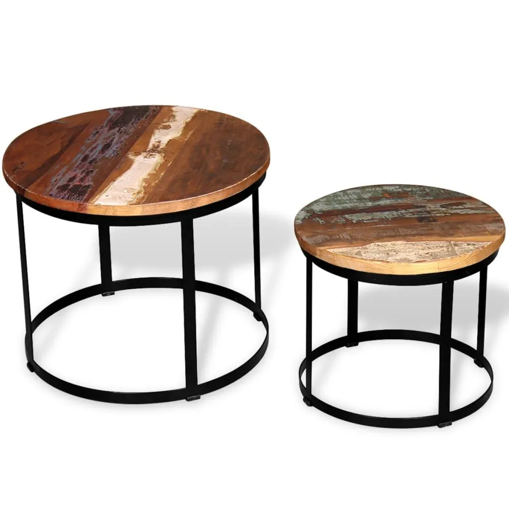 Conjunto mesa centro redonda madeira reciclada 2 pcs 40cm/50cm