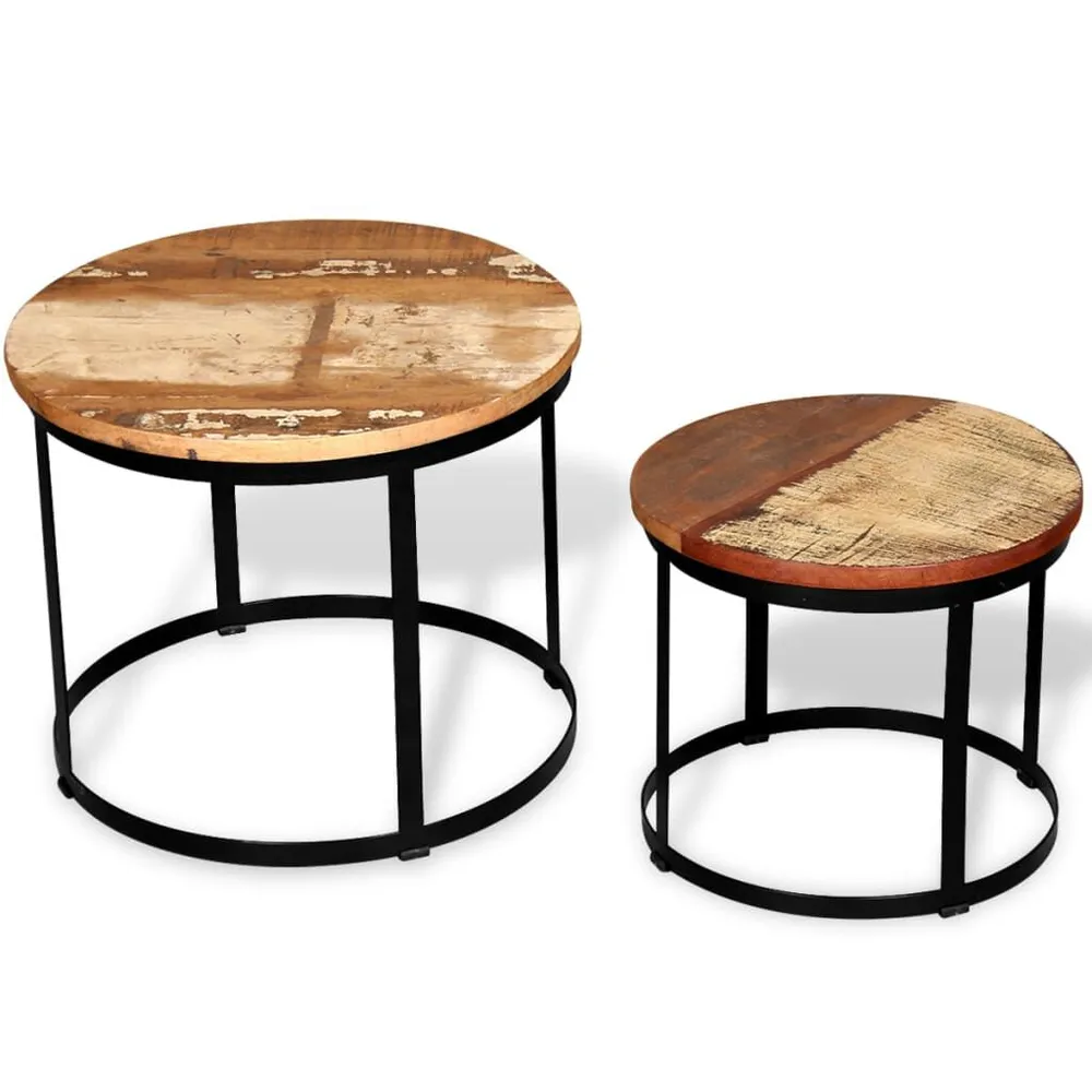 Conjunto mesa centro redonda madeira reciclada 2 pcs 40cm/50cm
