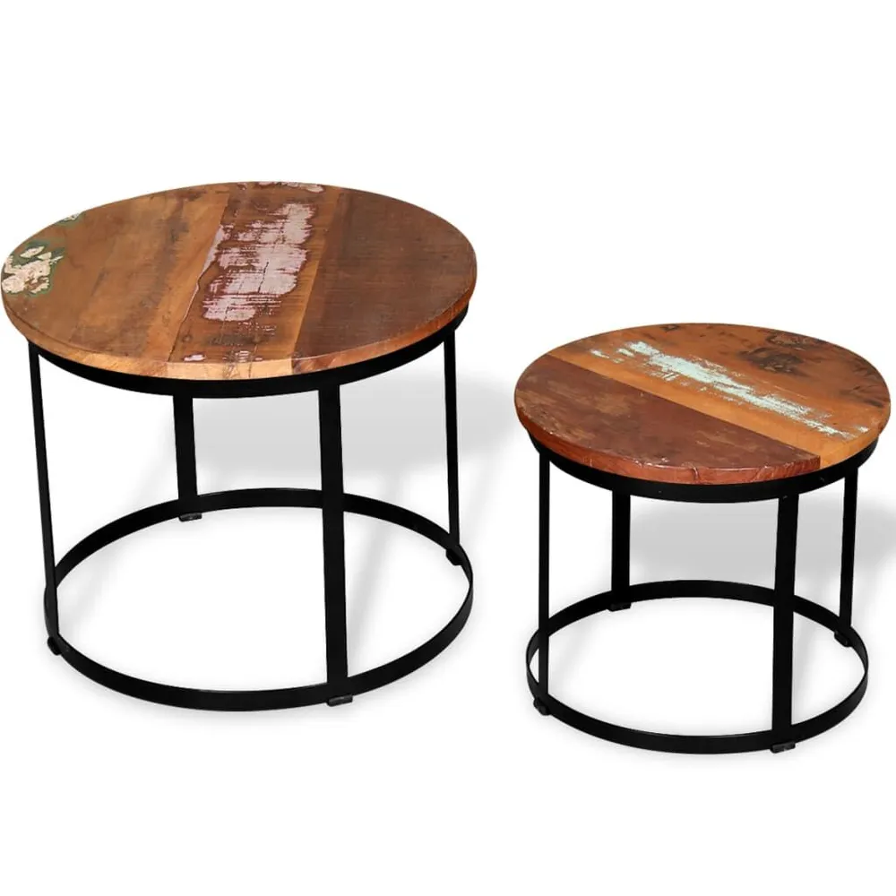 Conjunto mesa centro redonda madeira reciclada 2 pcs 40cm/50cm