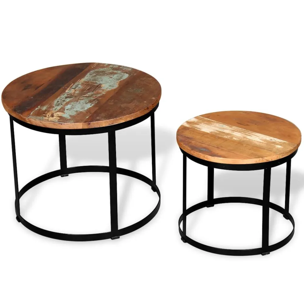 Conjunto mesa centro redonda madeira reciclada 2 pcs 40cm/50cm