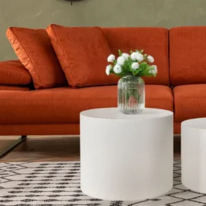 Conjunto de 2 mesas de centro cilíndricas Rougano Ø48cm Branco texturizado