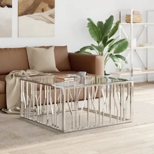 Mesa de centro 100x100x50 cm ço inoxidável e vidro