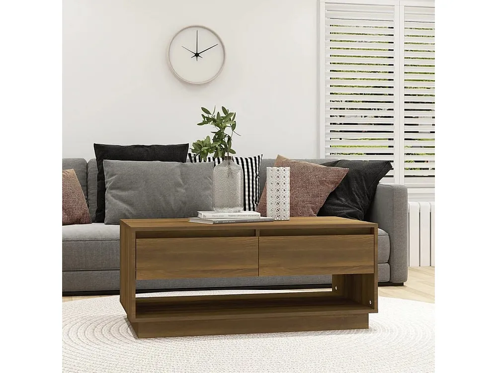 Mesa de centro 102,5x55x44 cm contraplacado carvalho castanho